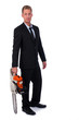 Selfconfident businessman with chainsaw