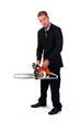 Businessman preparing his chainsaw