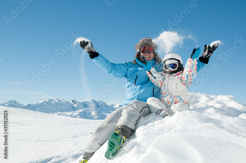 Photo: Ski, snow, sun and fun - happy family on winter vacation Ski, snow, sun and fun - happy family on winter vacation