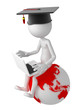 Student with laptop sitting on top of the earth globe