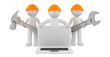 Builders with laptop and tools