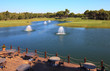Cafe on the artificial pond with fountain. Cafe on the artificial pond with fountain.