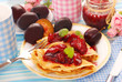 pancakes with fresh plum`s confiture