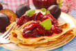 pancakes with fresh plum`s confiture