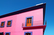 Mexican pink house facade wooden doors Mexican pink house facade wooden doors