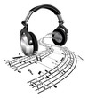 Vektor: Headphones sheet music notes concept Headphones sheet music notes concept