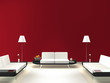 Lounge mit roter Wand