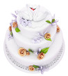 Wedding cake with roses and swans isolated Wedding cake with roses and swans isolated