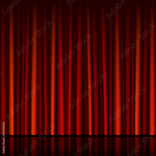 Vector: Horizontally seamless red curtain with stage Horizontally seamless red curtain with stage