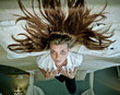 Young beautifull lady with long hair on romantic bed Young beautifull lady with long hair on romantic bed