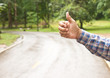 Hand of hiker man at rural