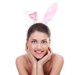 woman wearing cute bunny ears