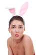 woman wearing cute bunny ears