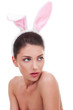 woman wearing cute bunny ears