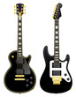 Two black electric guitars