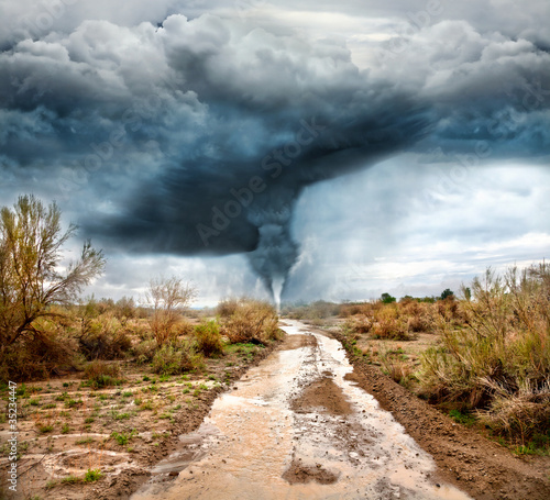 Photo: Hurricane and Flooded road Hurricane and Flooded road