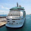 passenger ship prepares at cruise in port of Barcelona, Spain