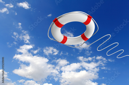 Illustration: Rescue ring against skyscrapers Rescue ring against skyscrapers