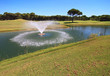 Fountain in the artificial pond. Fountain in the artificial pond.