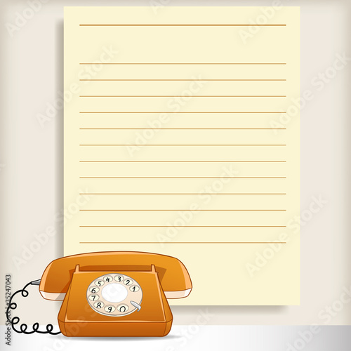 Vector: Retro style telephone with blank note page Retro style telephone with blank note page