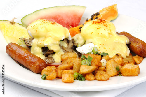 Photo: Mushroom ham and cheese eggs benedict Mushroom ham and cheese eggs benedict
