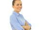 Attractive happy businesswoman with hands crossed, isolated