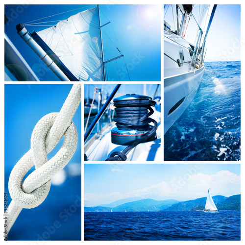 Foto: Yacht collage. Sailboat. Yachting concept Yacht collage. Sailboat. Yachting concept