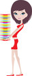 Girl holds a pile of plates. vector