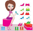 Shop of female footwear. vector