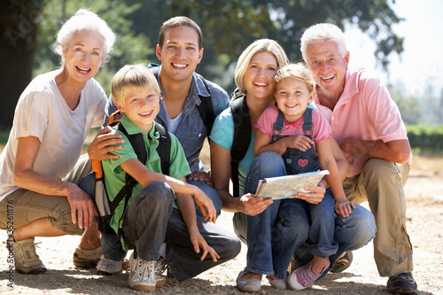 Photo: Three generation family on country walk Three generation family on country walk