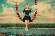Photo: art collage with beautiful young woman with umbrella art collage with beautiful young woman with umbrella
