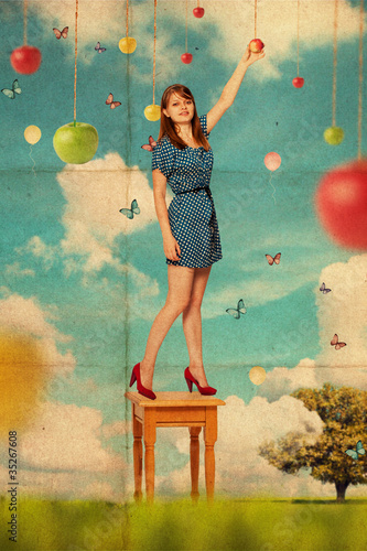 Photo: vintage collage with beautiful woman vintage collage with beautiful woman