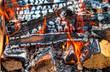 Closeup of a warm fire burning in a fireplace