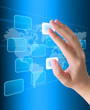 hand pushing a button on a touch screen interface