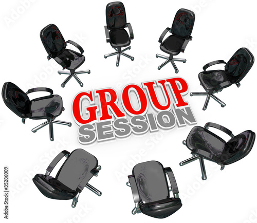 Illustration: Group Session Meeting Chairs in Circle for Discussion Group Session Meeting Chairs in Circle for Discussion