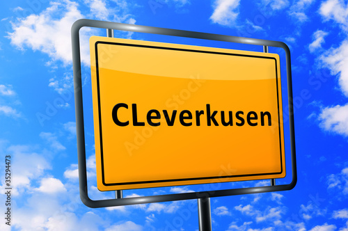 Illustration: Ortsschild CLeverkusen Ortsschild CLeverkusen