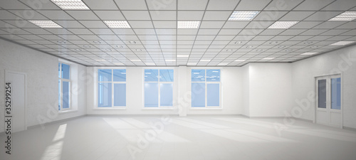 Illustration: 3D big empty white office 3D big empty white office