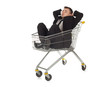 businessman in black suit in shopping cart