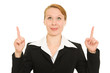 Businesswoman points his finger upward.