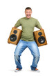 Cool dude with two speakers isolated Cool dude with two speakers isolated