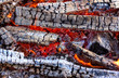Closeup of a warm fire burning in a fireplace