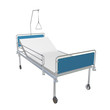Foto: Blue and chrome mobile hospital bed with recliner, 3d illustrati Blue and chrome mobile hospital bed with recliner, 3d illustrati