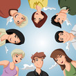 Cartoon people forming a circle of head Cartoon people forming a circle of head