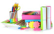 bright stationery and books isolated on white bright stationery and books isolated on white