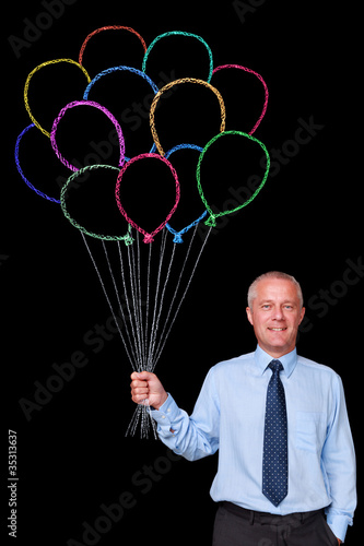 Photo: Businessman bunch of chalk balloons Businessman bunch of chalk balloons