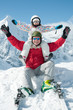 Ski, snow, sun and fun - happy skiers portrait Ski, snow, sun and fun - happy skiers portrait