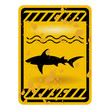 Grunge shark attack warning sign isolated over white
