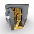 Stack of golden ingots in bank vault Stack of golden ingots in bank vault