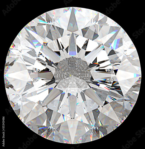 Foto: Gemstone: top view of round diamond isolated Gemstone: top view of round diamond isolated