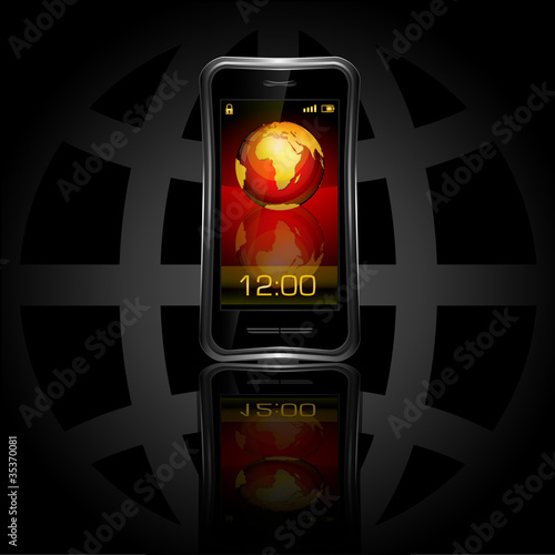 Vector: Modern mobile phone with globe Modern mobile phone with globe